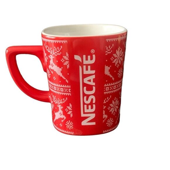 Vintage Nescafe Red Christmas Mug with Collectible Ceramic Design Christmas Char - Picture 4 of 11